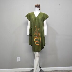 Purple Moon Mini Tunic Dress Medium Hand Painted Boho Lagenlook Artsy Festival